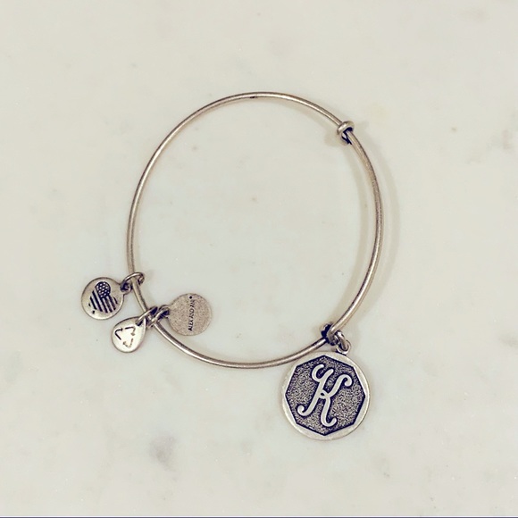 Alex And Ani Initial K Charm Bangle Bracelet In Silver Tone - Picture 2 of 8